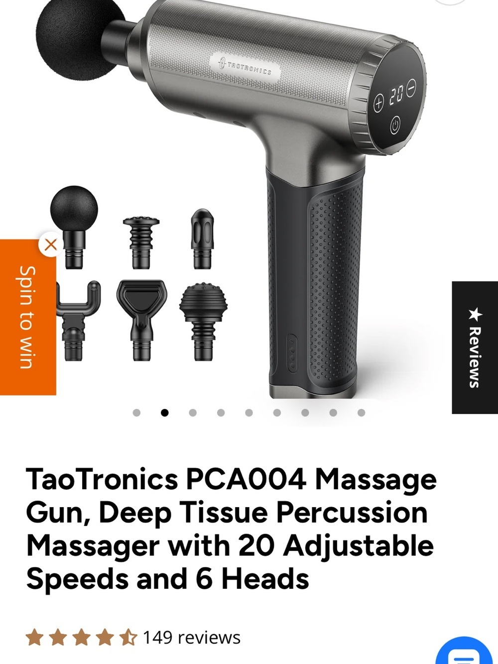 TaoTronics Deep Tissue Massage Gun - Gray/Black